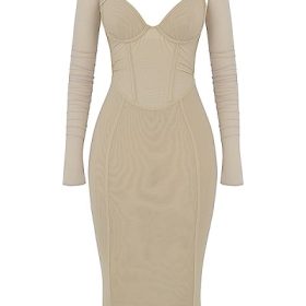 Beatrice Beige Corset Midi Dress - Image 2