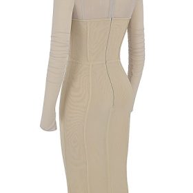 Beatrice Beige Corset Midi Dress - Image 3