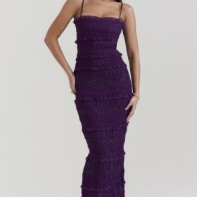 Solana Grape Sequin Pleat Corset Dress - Image 5