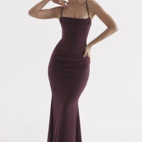 Milena Dark Cherry Corset Maxi Dress - Image 5