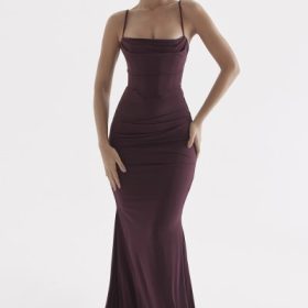 Milena Dark Cherry Corset Maxi Dress - Image 7