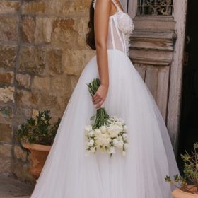 Nathalie White Floral Lace Tulle Bridal Gown