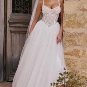Nathalie White Floral Lace Tulle Bridal Gown - Image 5