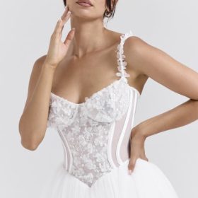 Nathalie White Floral Lace Tulle Bridal Gown - Image 9