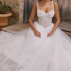 Nathalie White Floral Lace Tulle Bridal Gown - Image 11