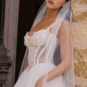 Nathalie White Floral Lace Tulle Bridal Gown - Image 13