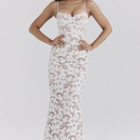 Pearl White Floral Embroidered Maxi Dress - Image 5