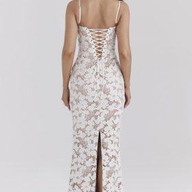 Pearl White Floral Embroidered Maxi Dress - Image 10