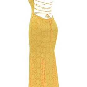 Joan Apricot Lace Up Back Maxi Dress - Image 3