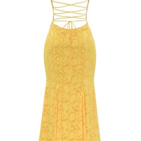 Joan Apricot Lace Up Back Maxi Dress - Image 4
