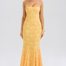 Joan Apricot Lace Up Back Maxi Dress - Image 7