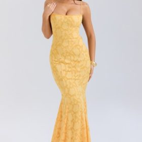 Joan Apricot Lace Up Back Maxi Dress - Image 8