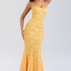 Joan Apricot Lace Up Back Maxi Dress - Image 9