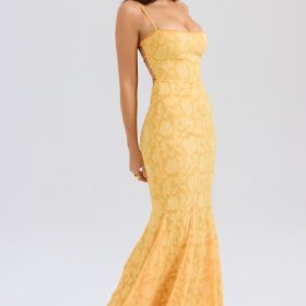 Joan Apricot Lace Up Back Maxi Dress - Image 11