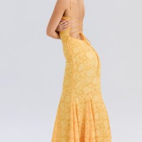 Joan Apricot Lace Up Back Maxi Dress - Image 12