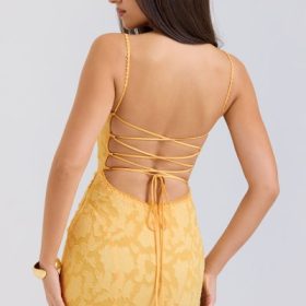 Joan Apricot Lace Up Back Maxi Dress - Image 13