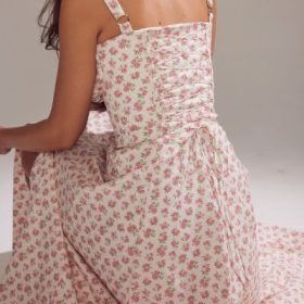 Carmen White Rosebud Print Cotton Bustier Sundress