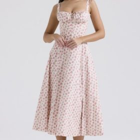 Carmen White Rosebud Print Cotton Bustier Sundress - Image 5