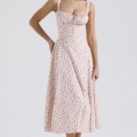 Carmen White Rosebud Print Cotton Bustier Sundress - Image 8
