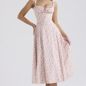 Carmen White Rosebud Print Cotton Bustier Sundress - Image 9