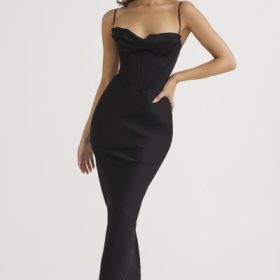 Charmaine Black Corset Maxi Dress - Image 5