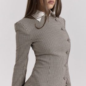 Leoni Brown Puppytooth Check Bodycon Mini Dress - Image 9