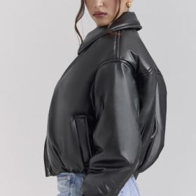 Sante Black Vegan Leather Bomber Jacket
