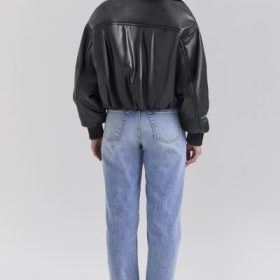 Sante Black Vegan Leather Bomber Jacket - Image 3