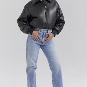 Sante Black Vegan Leather Bomber Jacket - Image 7