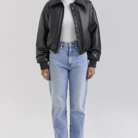 Sante Black Vegan Leather Bomber Jacket - Image 8