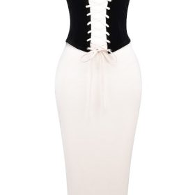 Jaina Black & Vintage Cream Strapless Corset Dress - Image 2