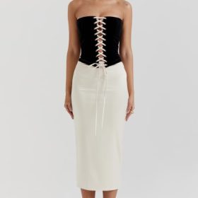 Jaina Black & Vintage Cream Strapless Corset Dress - Image 5