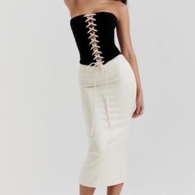 Jaina Black & Vintage Cream Strapless Corset Dress - Image 7