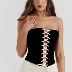 Jaina Black & Vintage Cream Strapless Corset Dress - Image 8
