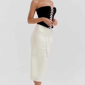 Jaina Black & Vintage Cream Strapless Corset Dress - Image 9