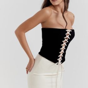 Jaina Black & Vintage Cream Strapless Corset Dress - Image 11