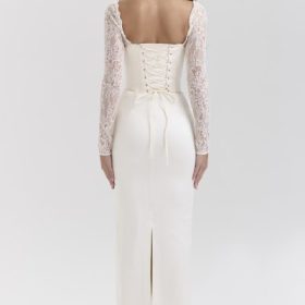 Perdi Vintage Ivory Satin Maxi Dress - Image 2