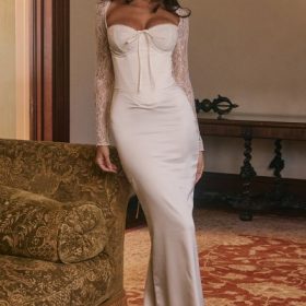 Perdi Vintage Ivory Satin Maxi Dress - Image 6