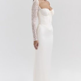 Perdi Vintage Ivory Satin Maxi Dress - Image 8