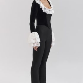 Jacinda Black Velvet Lace Trimmed Corset Top