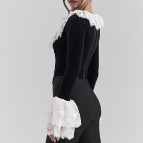 Jacinda Black Velvet Lace Trimmed Corset Top - Image 2