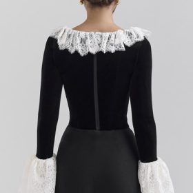 Jacinda Black Velvet Lace Trimmed Corset Top - Image 3