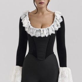 Jacinda Black Velvet Lace Trimmed Corset Top - Image 4