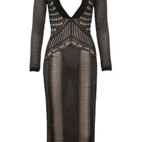Loula Black Plunge Open Knit Midi Dress - Image 2