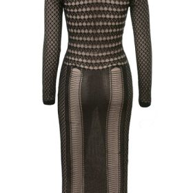 Loula Black Plunge Open Knit Midi Dress - Image 4