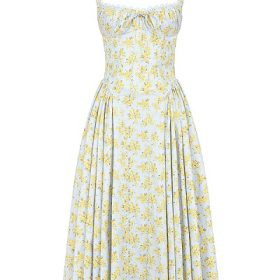 Adabella Soft Blue Vintage Floral Print Cotton Halter Sundress - Image 2