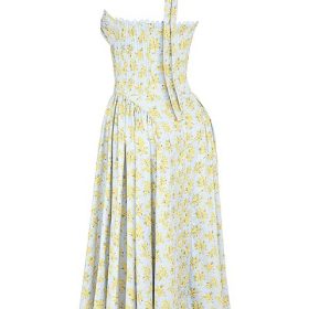 Adabella Soft Blue Vintage Floral Print Cotton Halter Sundress - Image 3