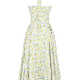 Adabella Soft Blue Vintage Floral Print Cotton Halter Sundress - Image 4