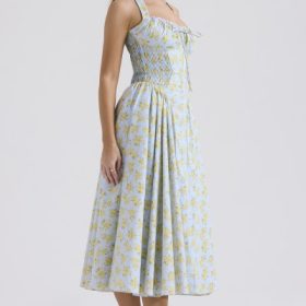 Adabella Soft Blue Vintage Floral Print Cotton Halter Sundress - Image 10