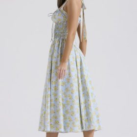 Adabella Soft Blue Vintage Floral Print Cotton Halter Sundress - Image 12